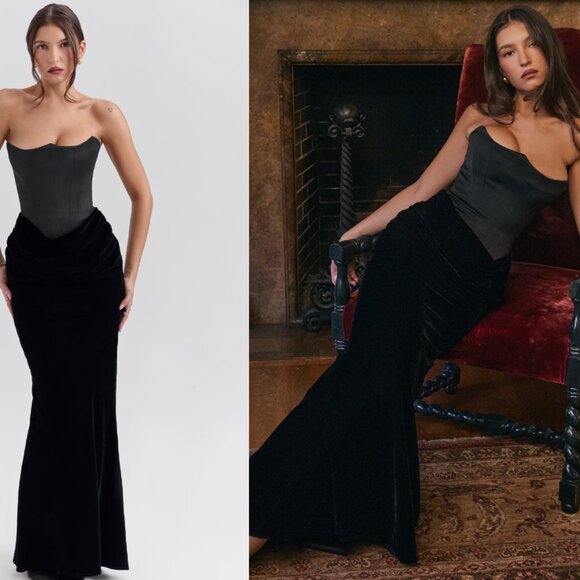 House of CB Dresses & Skirts - HOUSE OF CB 'Persephone' Black Velvet Strapless Corset Maxi Dress NWOT